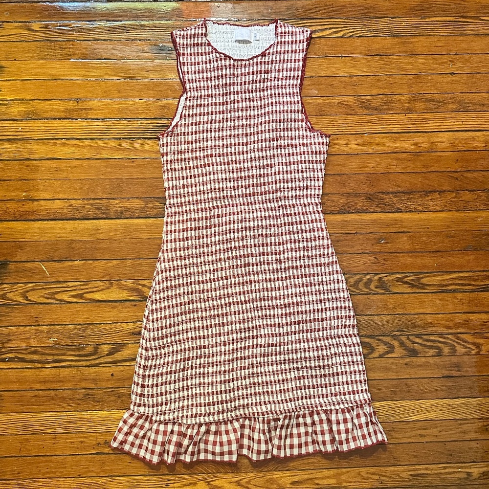 NWOT Isalis Red Katz Gingham Mini Smocked Tank Dress
